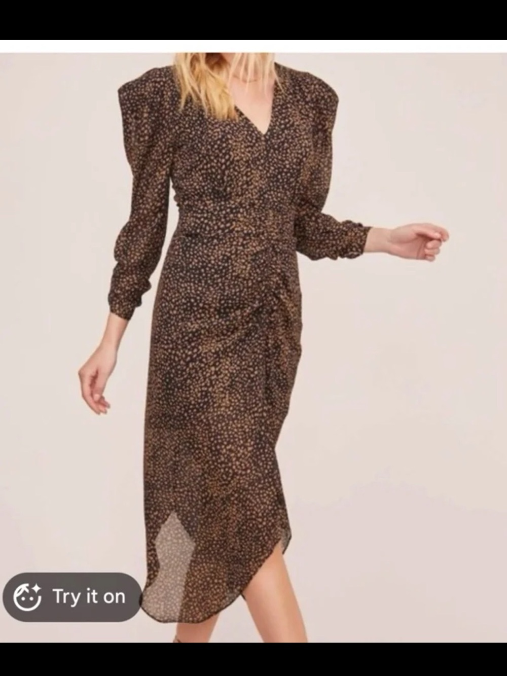 NWT ASTR the Label Ruched Front Midi Dress in Black/Taupe print 
 Size XL - Picture 3 of 12